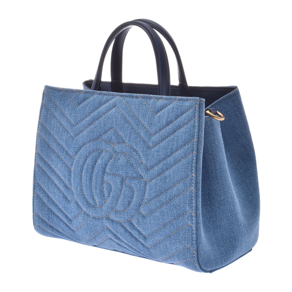 Gucci Pearl Bag Denim Marmont Handbag Blue 2way GG Limited Blue